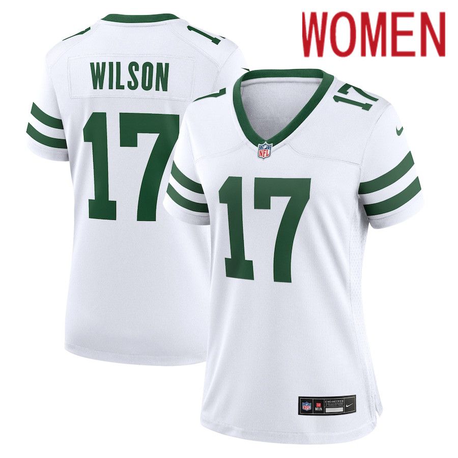 Women New York Jets 17 Garrett Wilson Nike Legacy White Game NFL Jersey